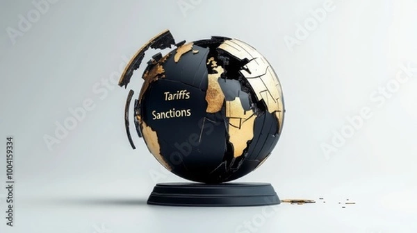 Fototapeta Broken Globe with Tariffs and Sanctions Concept