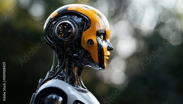 Fototapeta Artificial Intelligence Robot with Futuristic Design in Outdoor Setting