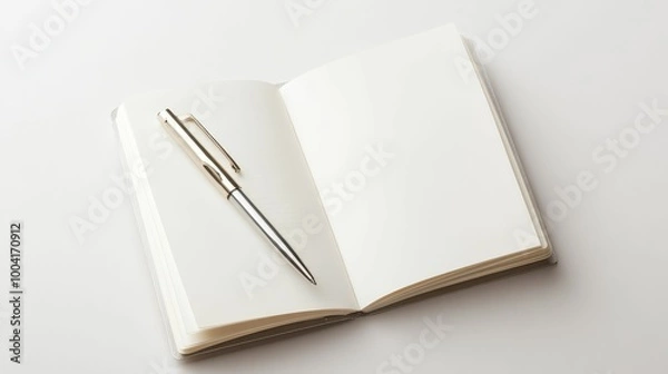 Fototapeta A blank notebook with a pen, ready to be filled, symbolizing the start of a new chapter