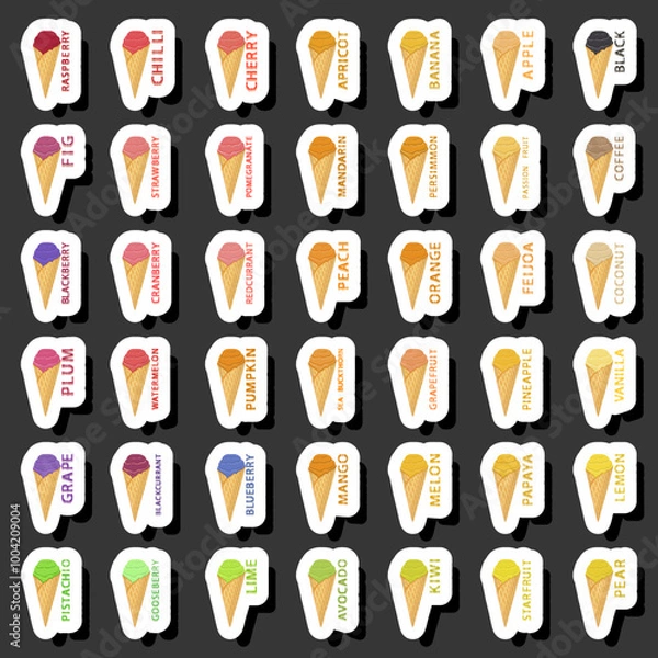 Fototapeta Big colorful set different tastes natural dessert ice cream of consisting various ingredients
