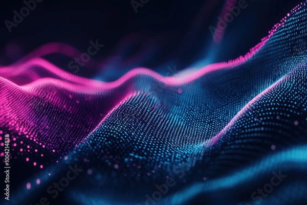 Fototapeta Captivating abstract waves of vibrant pink and blue light undulating in a digital universe, creating a mesmerizing visual experience. Generative AI