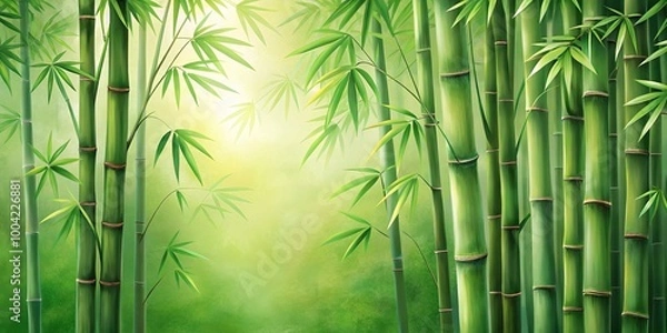 Fototapeta Painting of bamboo trees with light green background