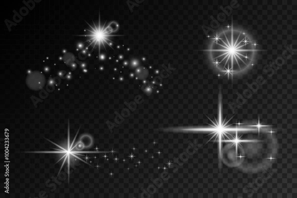 Fototapeta Sparkling Light Effects with Transparent Background for Festive Designs and Digital Art. Bright Shining Stars
