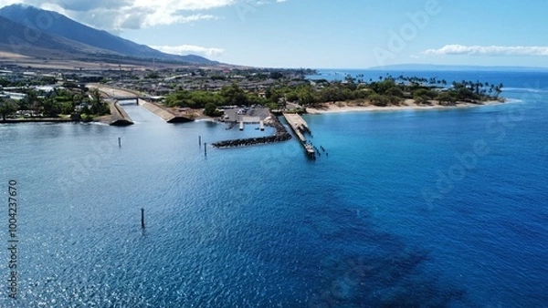 Obraz Drone photo of Mala wharf pier in lahaina, Maui