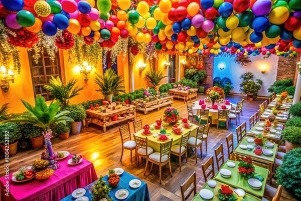 Fototapeta Colorful decorations and vibrant atmosphere for a festive celebration or joyful party event setup
