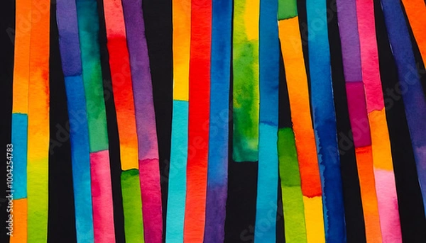 Obraz Bright multicolored stripes on black background, abstract pattern