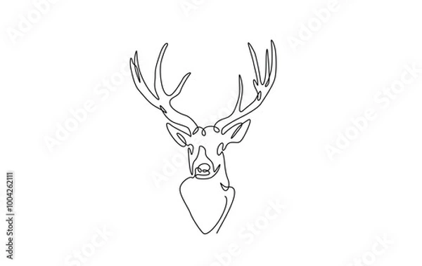 Obraz One continuous line drawing wild deer head. Deer head single line art illustration.