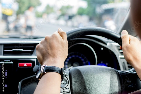 Fototapeta Man driving car