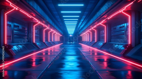 Obraz Neon Lights Corridor 3D Illustration