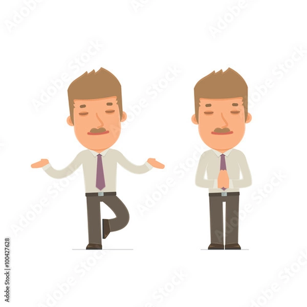 Fototapeta Calm and Blanced Character Broker does yoga and meditates