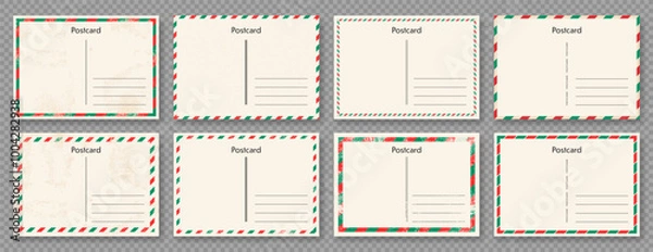 Fototapeta Postcard Frames set. Vintage postcard with paper texture. Postal card blank design. Flat Vector illustration