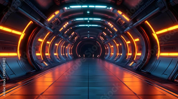 Fototapeta Futuristic Sci-Fi Corridor 3D Render
