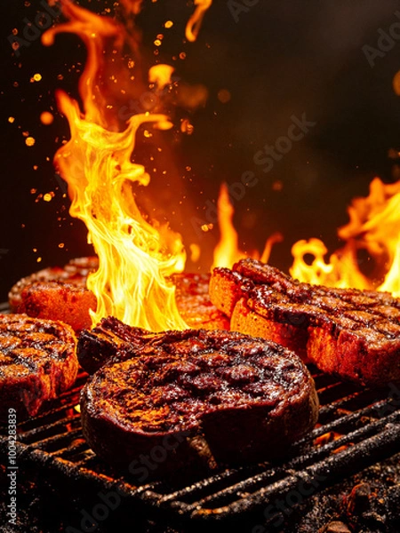 Obraz Grilled Steaks with Flames