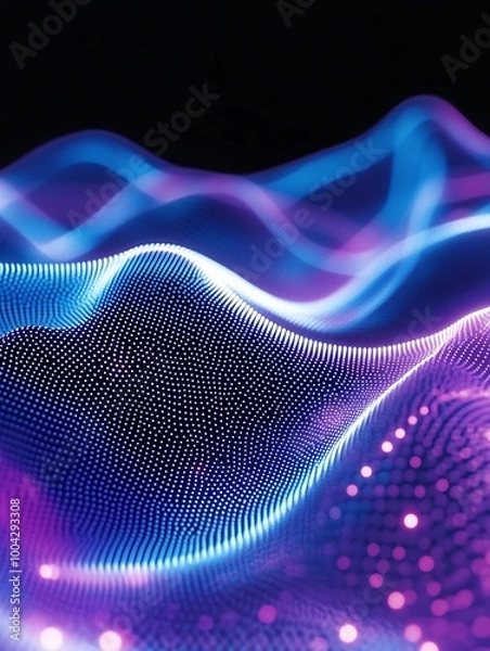 Fototapeta Abstract wave pattern in vibrant blue and purple hues. Ideal for tech backgrounds and digital art concepts. A minimalist poster in metallic and chrome gradient style.