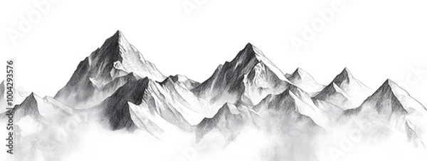 Obraz Black and white mountain tattoo design, ink style, simple drawing