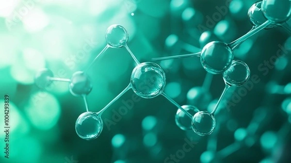Fototapeta Abstract molecular structure in teal hues with a science focus