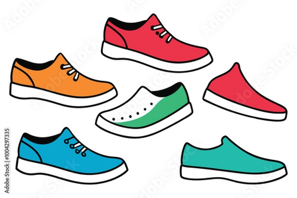 Fototapeta A vibrant set of eight colorful and stylish shoe illustrations, perfect for adding personality to any design. These playful and unique shoes are ideal for fashion, branding, or creative projects.
