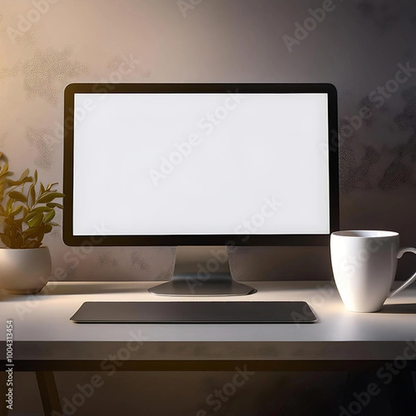 Fototapeta computer with blank screen, mockup