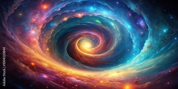 Fototapeta Colorful cosmic swirl with dark center resembling celestial phenomenon for stock photo background