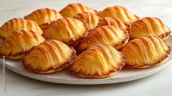 Fototapeta Warm, freshly baked treats with a flaky crust beautifully set on a rustic plate
