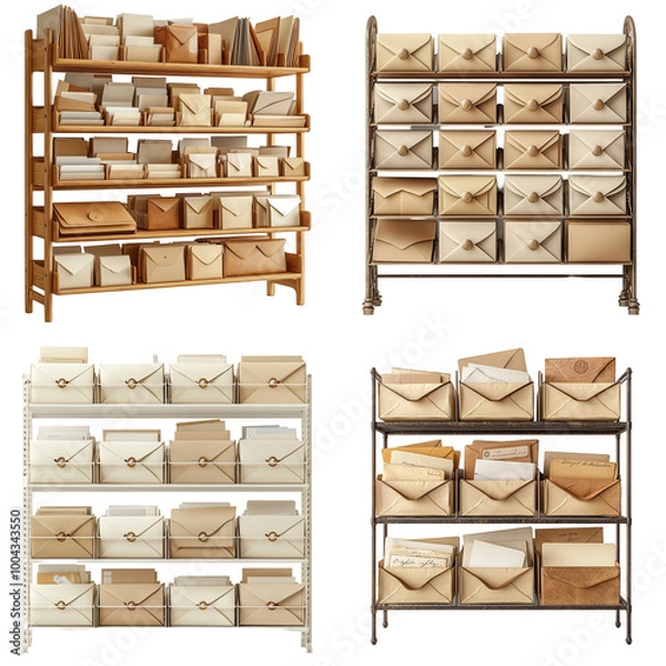 Obraz Organized Mail Sorting Rack with Envelopes in Postal Theme