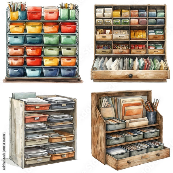 Fototapeta Compact Mail Sorting Rack with Trays for Office Organization