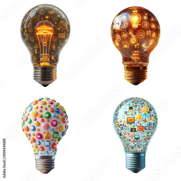 Fototapeta Creative Lightbulb Filled with Business Icons and Concepts