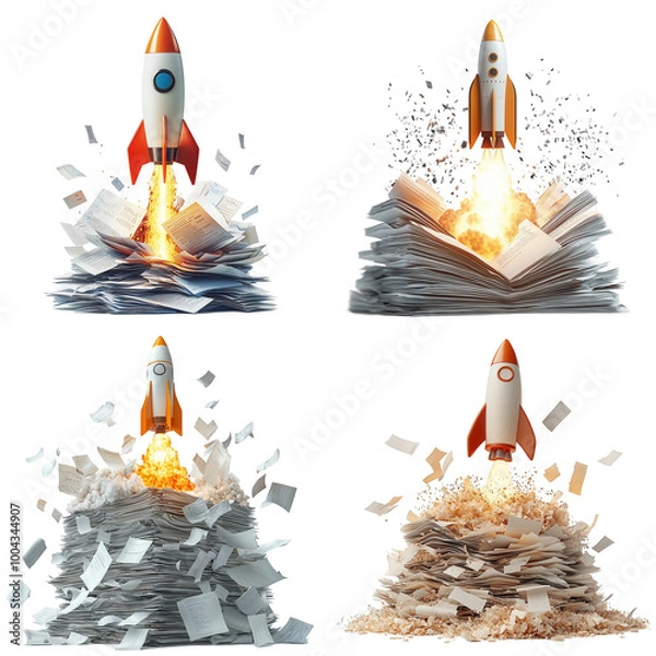 Obraz Dynamic Business Launch Concept Featuring Rocket Takeoff