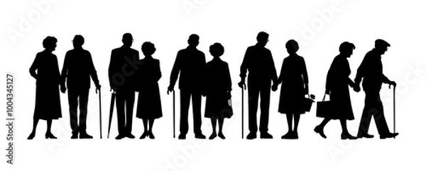 Fototapeta Vector illustration. An elderly couple of pensioners. A large set of people.	