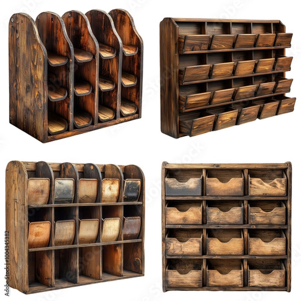 Fototapeta Vintage Wooden Mail Sorting Rack with Multiple Slots