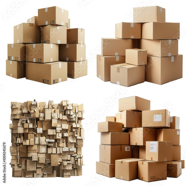 Fototapeta Minimalist Warehouse Concept with Stacked Cardboard Boxes