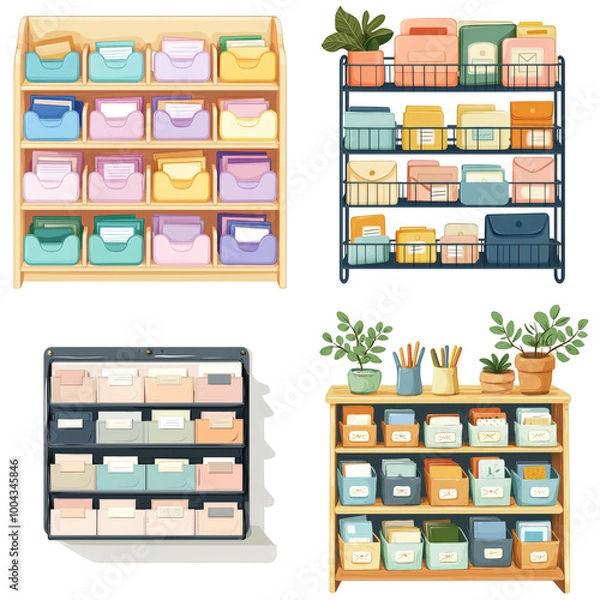 Fototapeta Small Mail Sorting Rack with Labels for Home Office