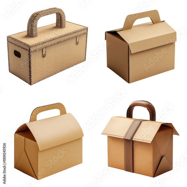 Fototapeta 3D Render of Small Cardboard Gift Box with Handle