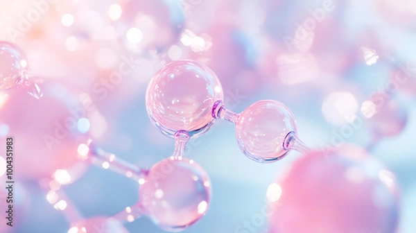 Obraz A macro shot of niacinamide molecules merging with skin cells, showing a smooth, hydrated complexion	
