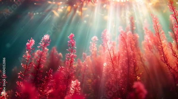 Obraz Underwater Macro Shot of Red Algae Rich in Astaxanthin with Deep Red Coloration and Texture
