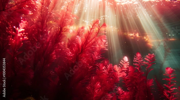 Obraz Underwater Macro Shot of Red Algae Rich in Astaxanthin with Deep Red Coloration and Texture
