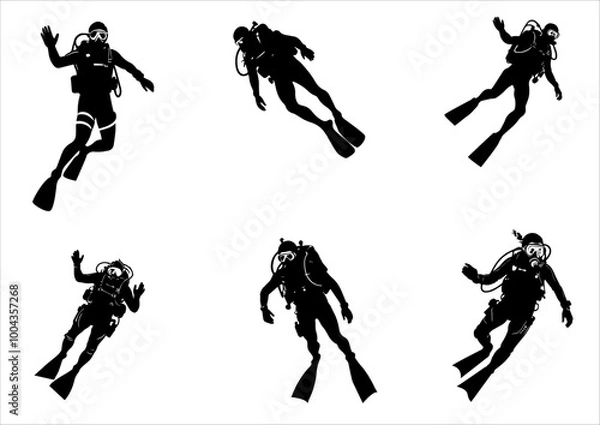 Obraz Scuba Diver Silhouettes in Underwater Exploration Poses