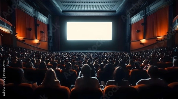 Fototapeta Crowded Movie Theater Auditorium with Audience Watching Entertainment