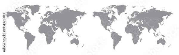 Fototapeta World map with countries grey and detailed. Flat Earth. Globe world map icon. Travel worldwide.