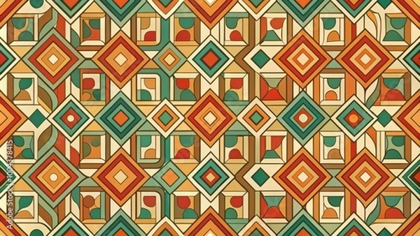Fototapeta Abstract retro geometric seamless pattern background with vintage elements for design projects