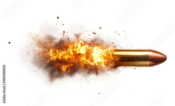 Fototapeta Fiery Bullet Flying in High-Speed Explosion with Smoke Effect