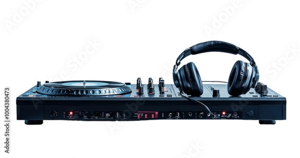 Fototapeta Professional DJ Mixer with Headphones on Transparent Background