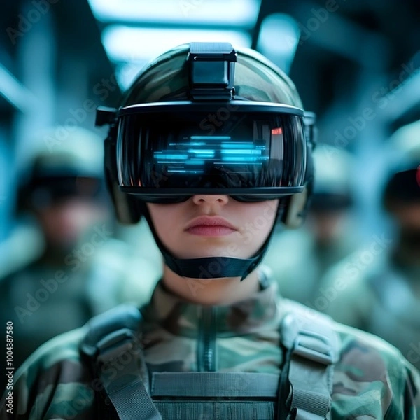 Fototapeta Soldiers Utilizing Augmented Reality Technology for Tactical Battlefield