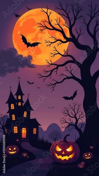 Obraz Halloween silhouette Background/5 unique layers of halloween pattern easy to color adjustment 