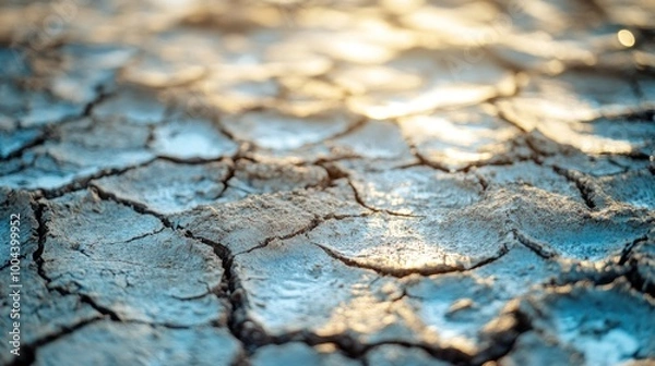 Fototapeta A close-up of cracked earth, highlighting drought and environmental changes.