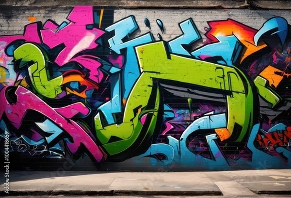 Fototapeta vibrant graffiti sprayed textured concrete wall creating dynamic urban aesthetic street art enthusiasts, artwork, backdrop, beauty, bright, creative, culture