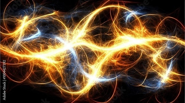 Obraz Abstract image of bright blue and yellow lightning.