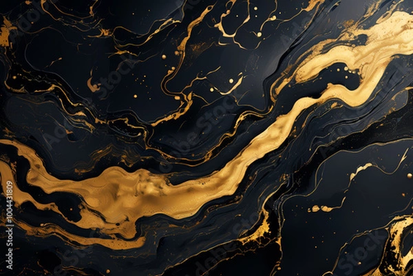 Fototapeta High resolution. Luxurious abstract fluid art painting, paint mix, glowing gold veins. Soft and dreamy design.