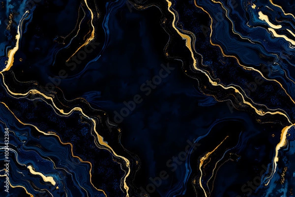 Obraz High resolution. Luxurious abstract fluid art painting, paint mix, glowing gold veins. Soft and dreamy design.