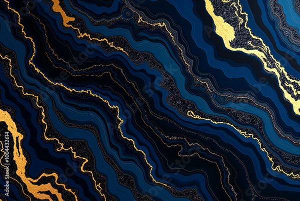 Fototapeta High resolution. Luxurious abstract fluid art painting, paint mix, glowing gold veins. Soft and dreamy design.